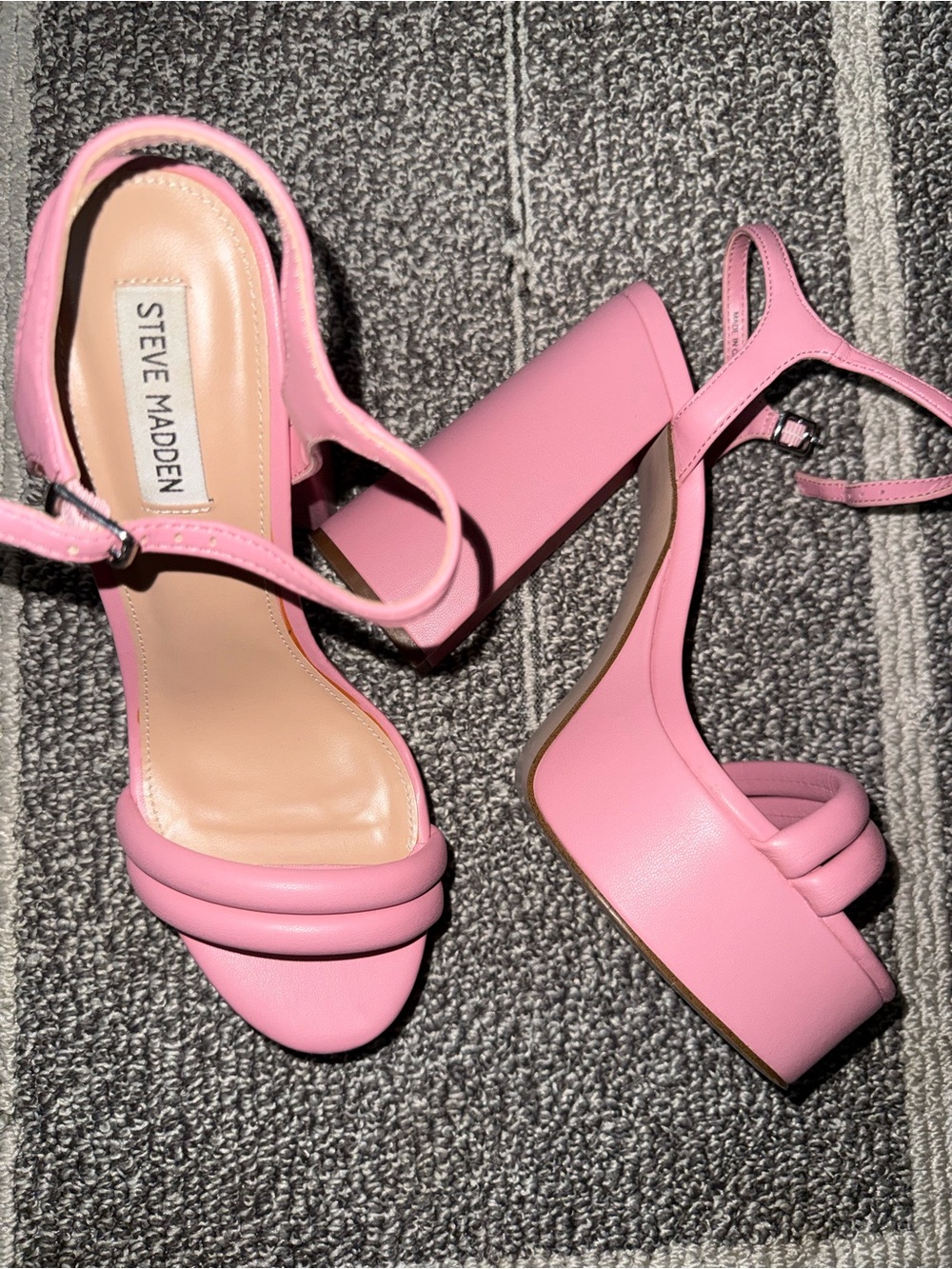 Steve Madden Pink Platform Block-Heel Sandals with Ankle Strap